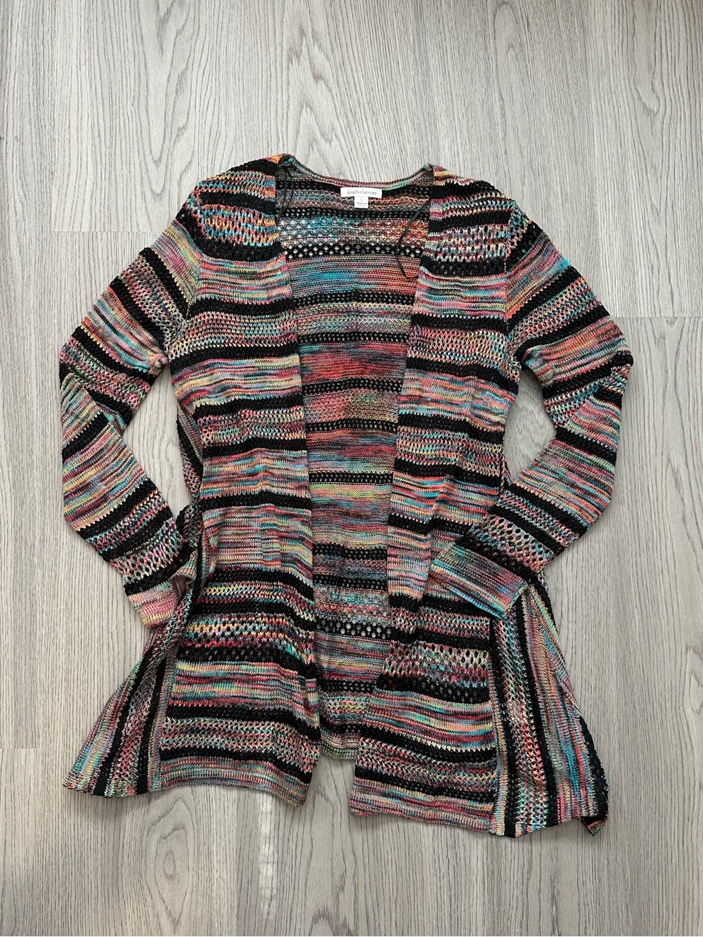 JohnPaulRichard Striped Multicolor Open Cardigan with Black Accents